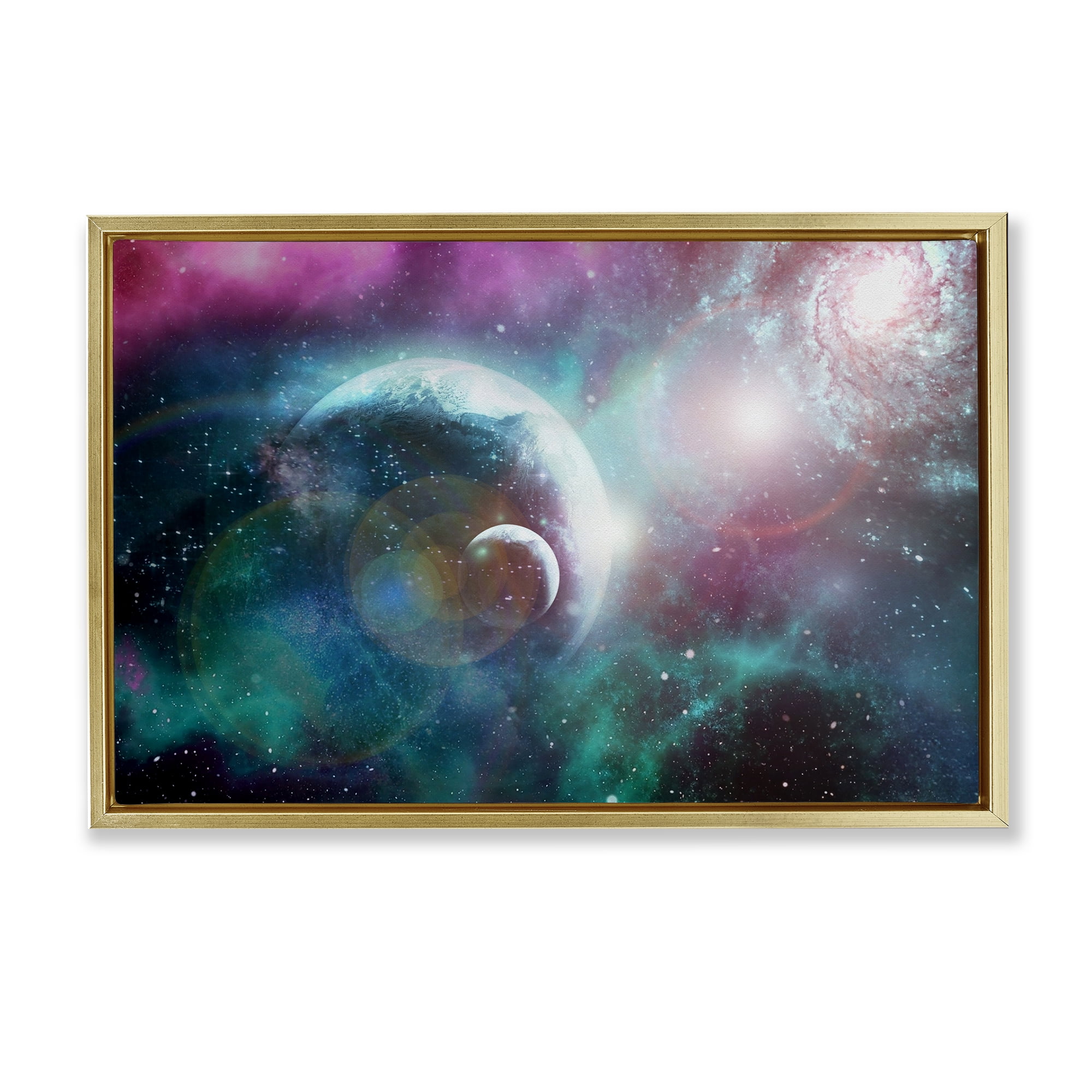 Eclipsing Cosmos Planets Gold Framed Floater Canvas Wall Art, design by Ali Chris