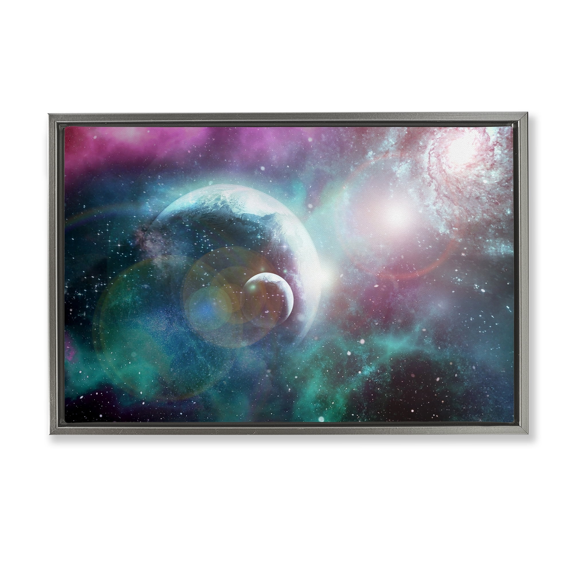 Eclipsing Cosmos Planets Gray Framed Floater Canvas Wall Art, design by Ali Chris