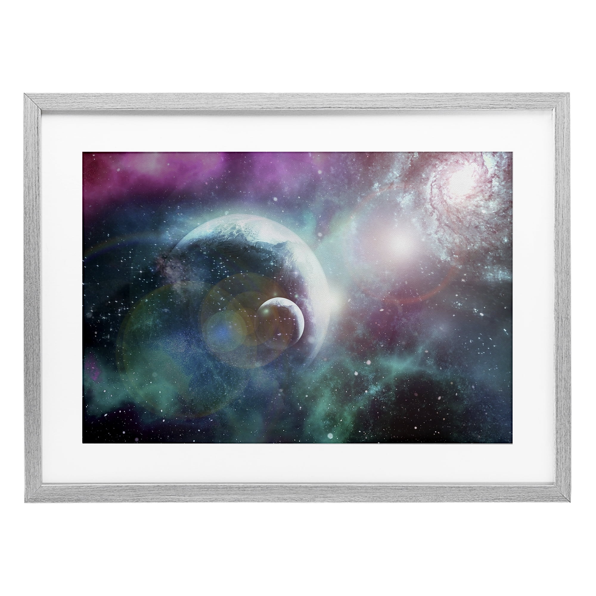 Eclipsing Cosmos Planets Gray Framed Print Under Glass, design by Ali Chris