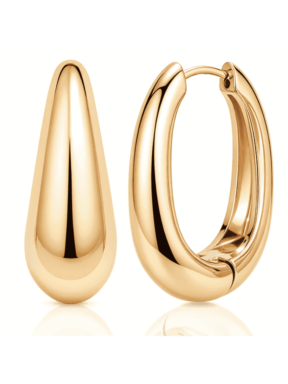 Plated Gold Hoop Earrings for Women, Dainty Minimalist & Hypoallergenic Teardrop Hoop Earrings for Party Daily Office Wear