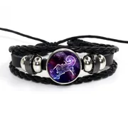 Eclytyku Vintage Leather Twelve Constellation Gemstone Bracelet   Zodiac Jewelry for Men and Women, Ideal for Daily Wear and Gifts
