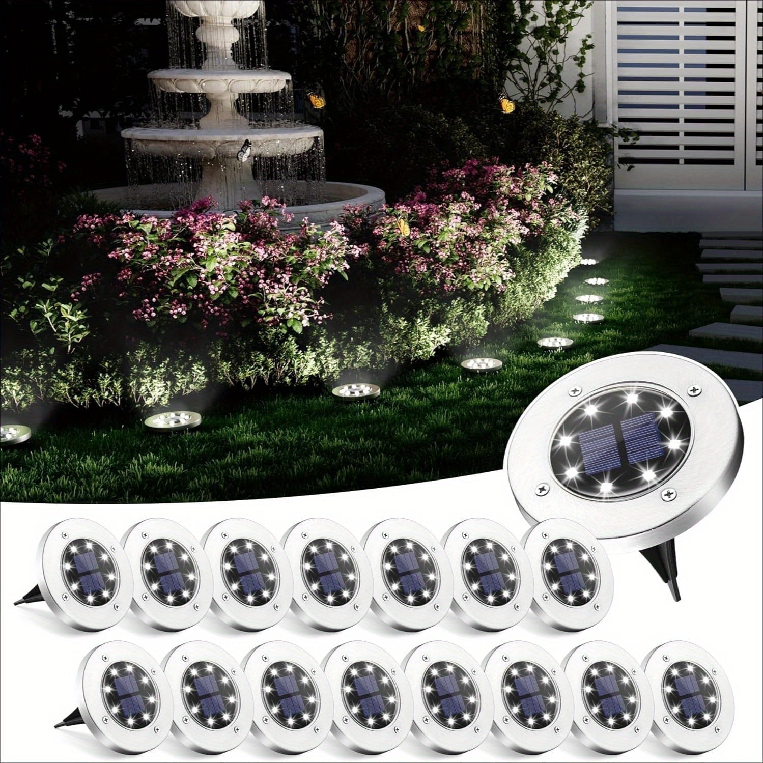 HOODINK 18 Pack Solar Ground Lights, Outdoor Lights Solar Powered Waterproof, Solar Pathway Lights for Garden Yard Patio Driveway Walkway