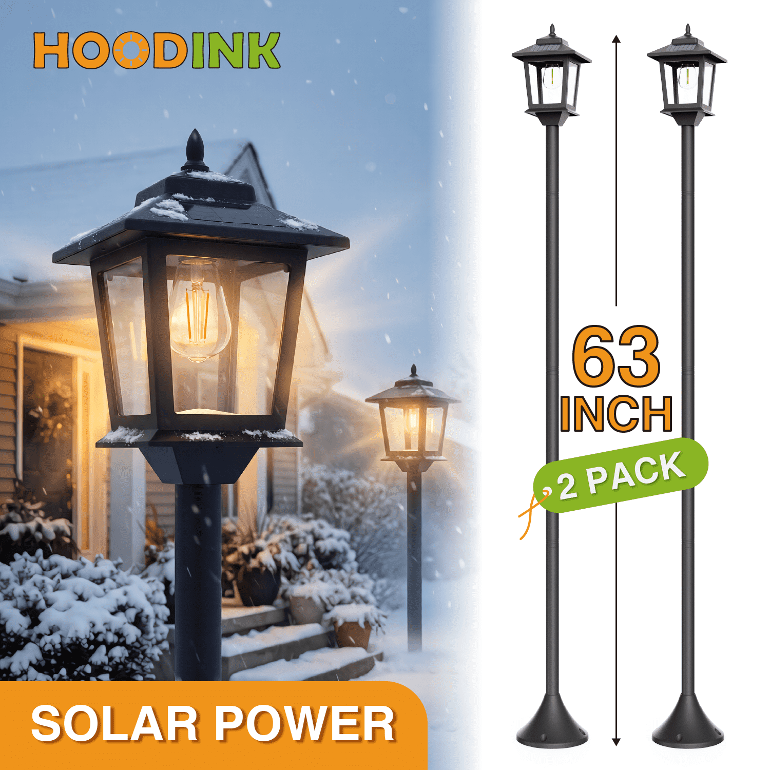 2 pack 63" Solar Powered Outdoor Floor Lamp, Pole Light Outdoor, 3000K IP65 Waterproof Floor Lamp for Yard, Garden, Patio, Replaceable Bulb