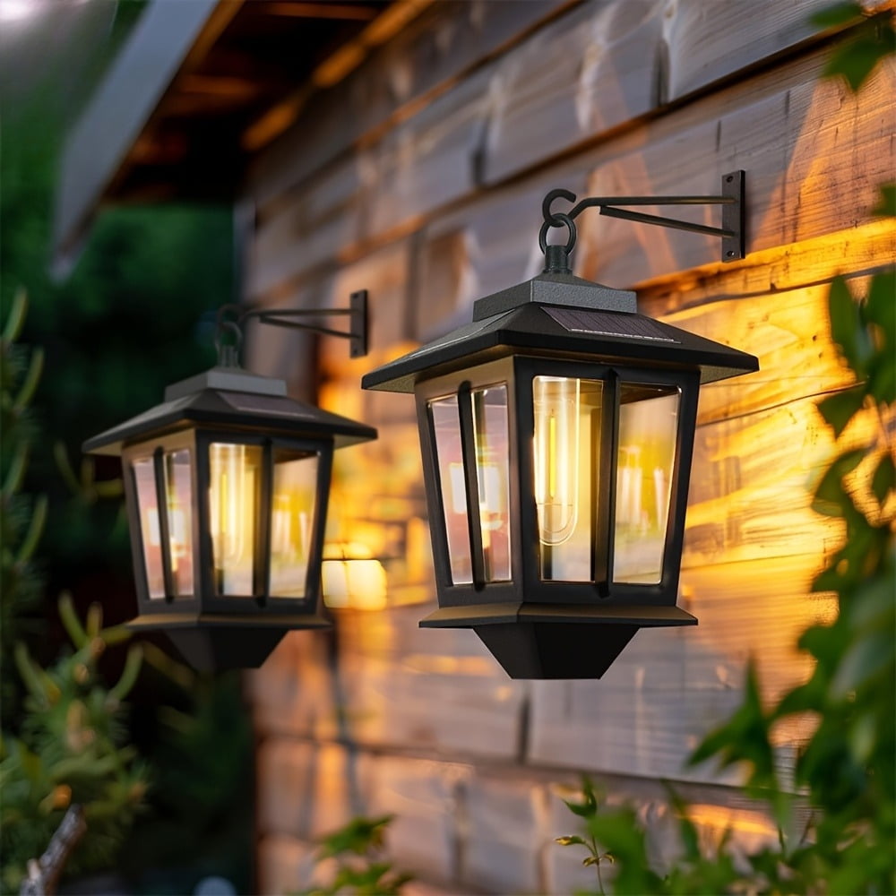 HOODINK 2 Pack Solar Hanging Lanterns Outdoor, Waterproof Aluminum LED Solar Lights with 4 Panels, 3000K Warm White for Yard