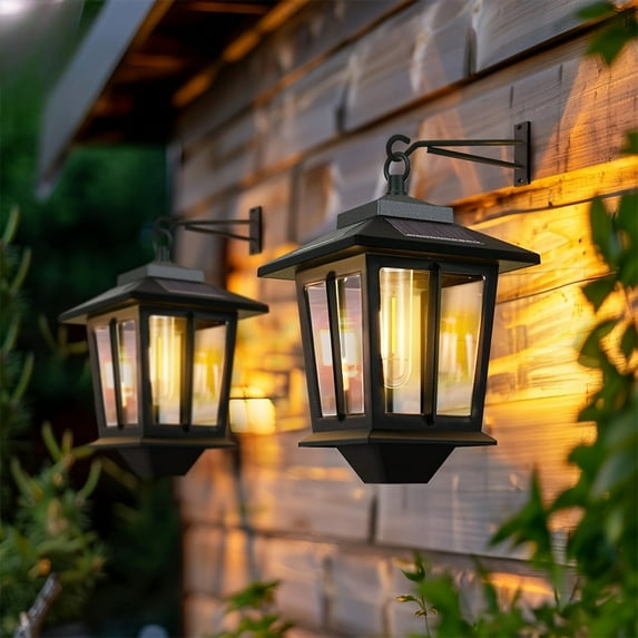 HOODINK 2 Pack Solar Hanging Lanterns Outdoor, Waterproof Aluminum LED Solar Lights with 4 Panels, 3000K Warm White for Yard