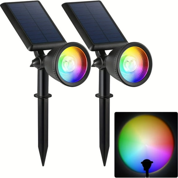 HOODINK 2 Pack Solar Lights Outdoor Waterproof, Super Bright Solar Powered Spot Lights Outdoor, Sunset Landscape Accent Lighting for Lawn, House, Garden, Backyard, Sidewalk, Path, RGB