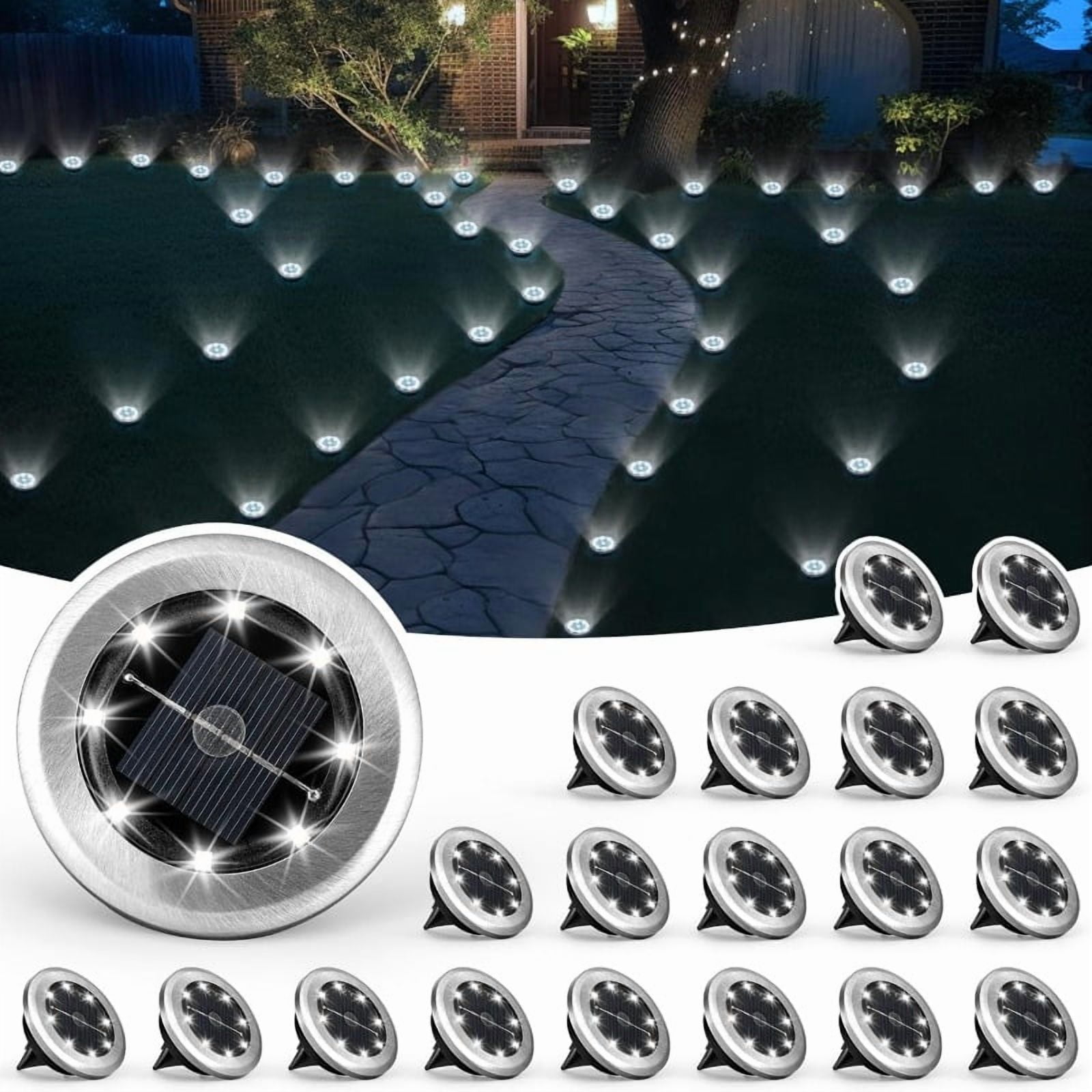 HOODINK 20 Pack Mini Solar Ground Lights, Solar Lights Outdoor Waterproof, Solar Garden Lights for Pathway Yard Driveway (Cool White)