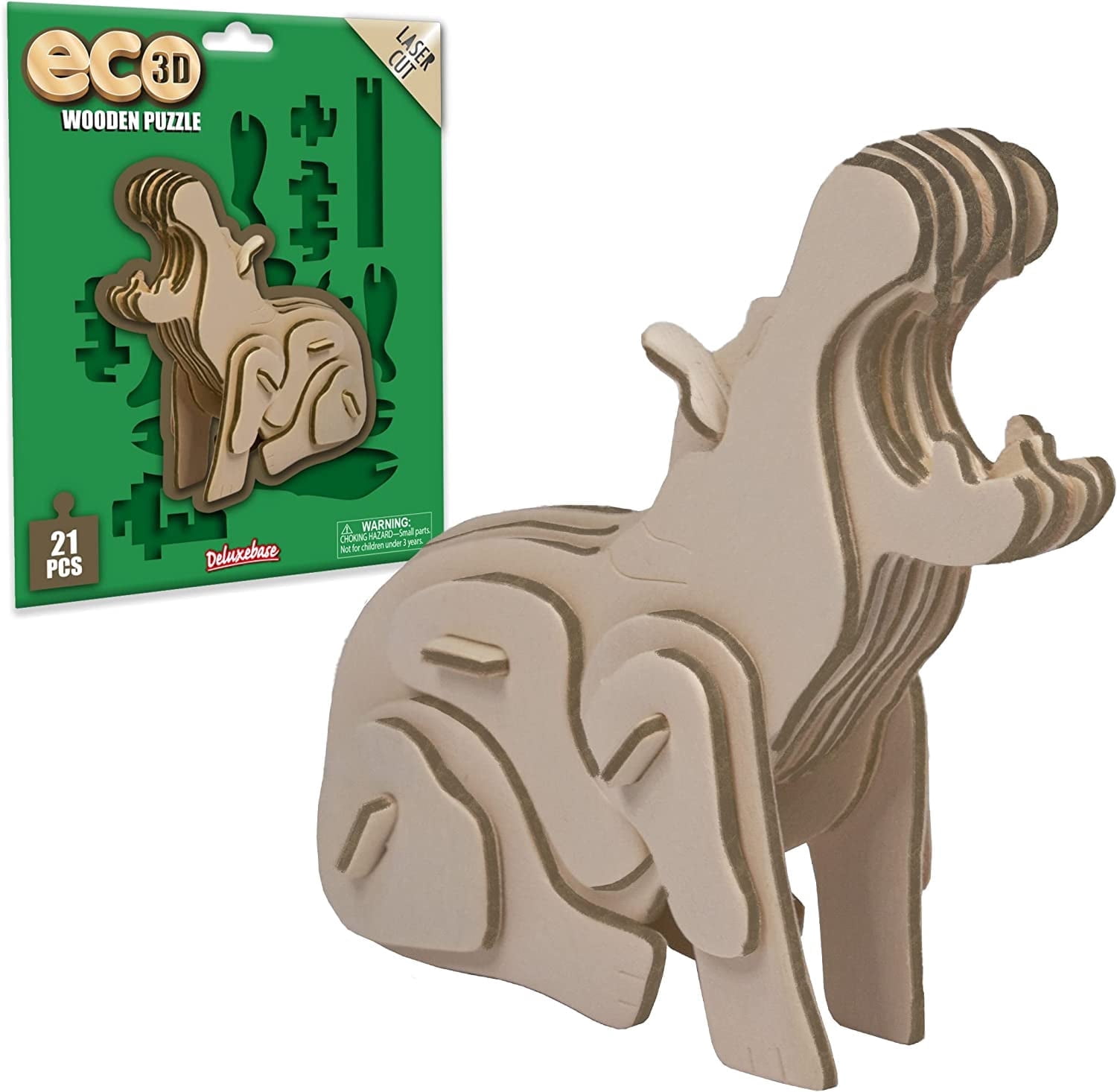 Eco 3D Wooden Hippo Puzzle by Deluxebase – DIY Safari Animal Toy ...