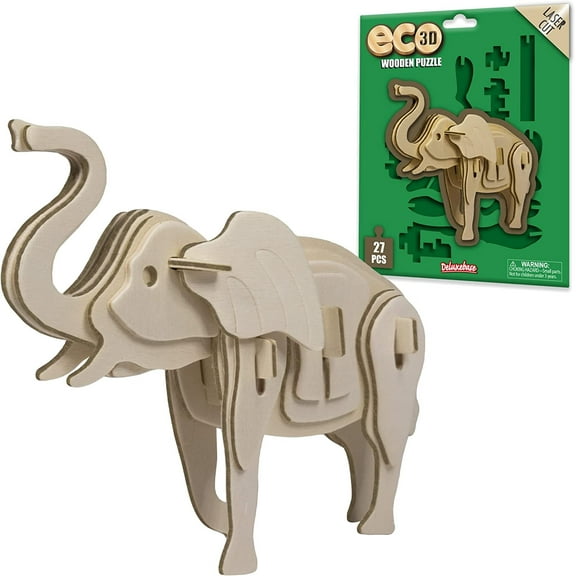 Eco 3D Wooden Elephant Puzzle by Deluxebase – DIY Safari Animal Toy, Sustainable Wood Craft Kit