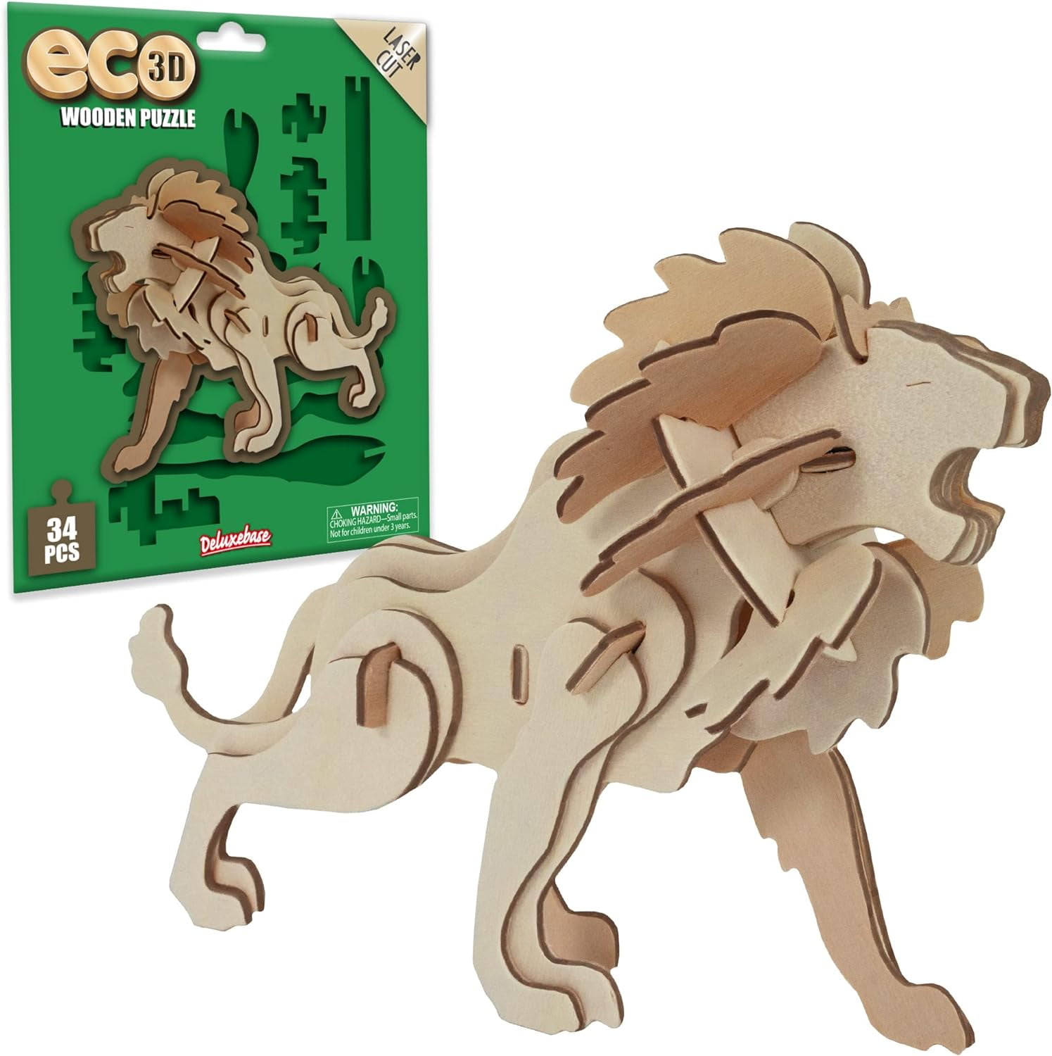 Eco 3D Wooden Puzzle Lion from Deluxebase. Animal Themed DIY 3D