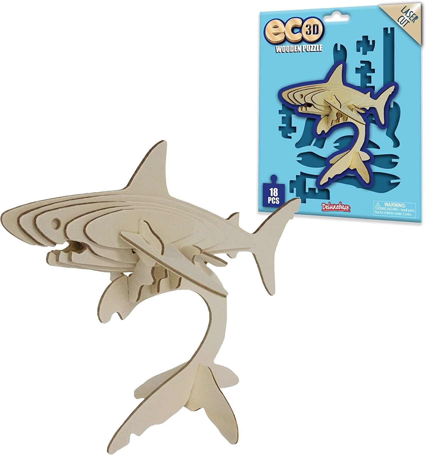 Deluxebase Shark 3D Wooden Puzzle: DIY Craft Kit, Eco