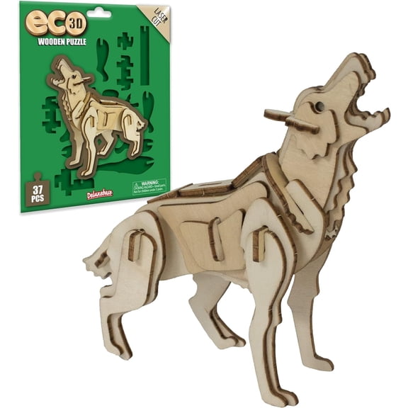 Eco 3D Wooden Puzzle Wolf from Deluxebase – Sustainable DIY Animal Model Kit for Kids & Parties