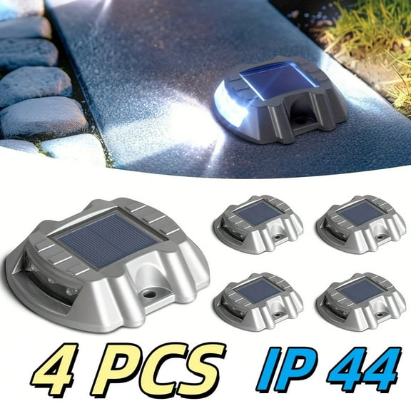 HOODINK 4 Pack Solar Driveway Lights, Waterproof Fence Lights Solar Powered with Switch for Path, Walkway, Bright White