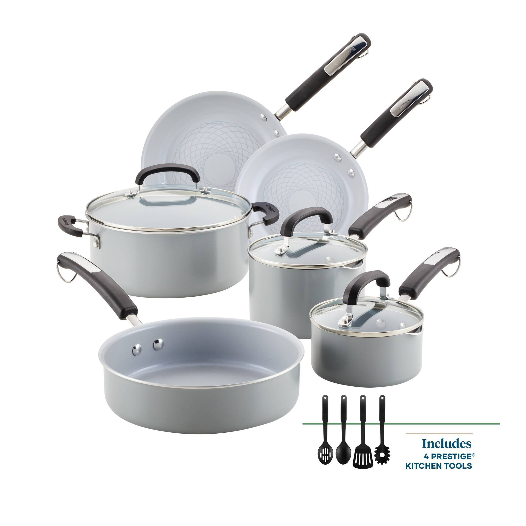Gray 13-Piece Nonstick Aluminum Cookware Set with Utensils