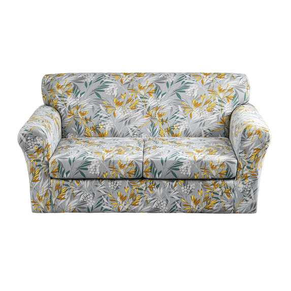 Eco-Ancheng 3 Piece Stretch Sofa Covers for 2 Cushion Couch Printed Sofa Slipcover with 2 Individual Cushion Covers Furniture Protector for Living Room Chairs with Elastic Bottom, Loveseat,09