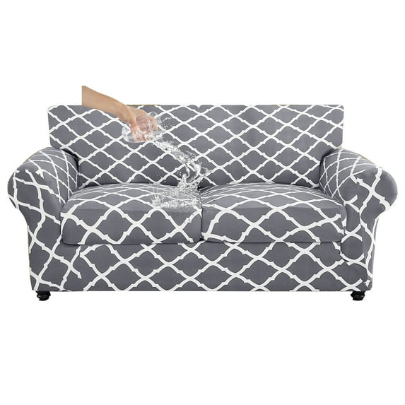 Eco-Ancheng 3 Piece Stretch Sofa Covers for 2 Cushion Couch Printed Sofa Slipcover with 2 Individual Cushion Covers Furniture Protector for Living Room Chairs with Elastic Bottom, Loveseat,10