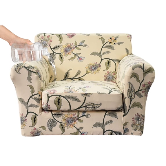 Eco-Ancheng 3 Piece Stretch Sofa Covers for 2 Cushion Couch Printed Sofa Slipcover with 2 Individual Cushion Covers Furniture Protector for Living Room Chairs with Elastic Bottom, Loveseat,15