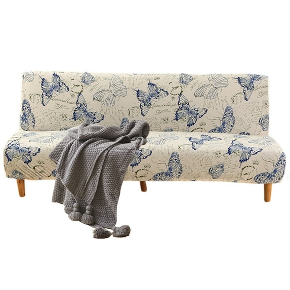Eco-Ancheng Printed Armless Sofa Cover, Stretch Futon Slipcover Sofa Bed Cover Folding Armless Couch Cover Furniture Protector with Elastic Bottom for Living Room Bedroom, 73-82 inches, 02