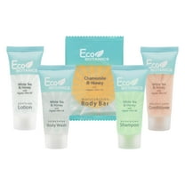 Eco Botanics Hotel Soaps and Toiletries Bulk Set | 1-Shoppe All-In-Kit Amenities for Hotels | 0.85oz Hotel Shampoo & Conditioner, Body Wash, Body Lotion & 0.89oz Bar Soap Travel Size | 150 Pieces