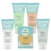 Eco Botanics Hotel Soaps and Toiletries Bulk Set | 1-Shoppe All-In-Kit Amenities for Hotels | 0.85oz Hotel Shampoo & Conditioner, Body Wash, Body Lotion & 0.89oz Bar Soap Travel Size | 300 Pieces