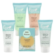 Eco Botanics Hotel Soaps and Toiletries Bulk Set | 1-Shoppe All-In-Kit Amenities for Hotels | 0.85oz Hotel Shampoo & Conditioner, Body Wash, Body Lotion & 0.89oz Bar Soap Travel Size | 300 Pieces