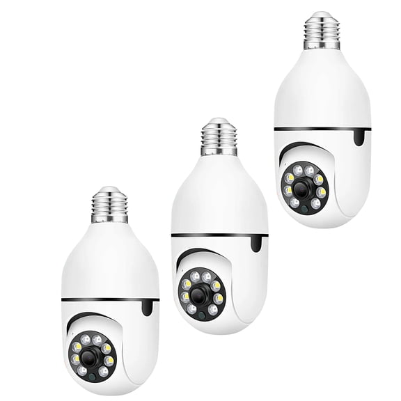 Eco-Bright Wifi Surveillance Light Bulb Camera Full Color Night Vision Automatic Human Tracking Zoom Indoor Security Monitor 3 Pack