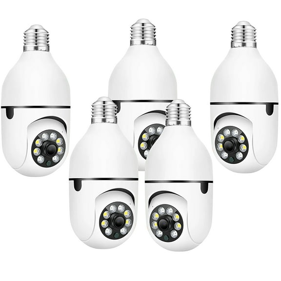 Eco-Bright Wifi Surveillance Light Bulb Camera Full Color Night Vision Automatic Human Tracking Zoom Indoor Security Monitor 5 Pack