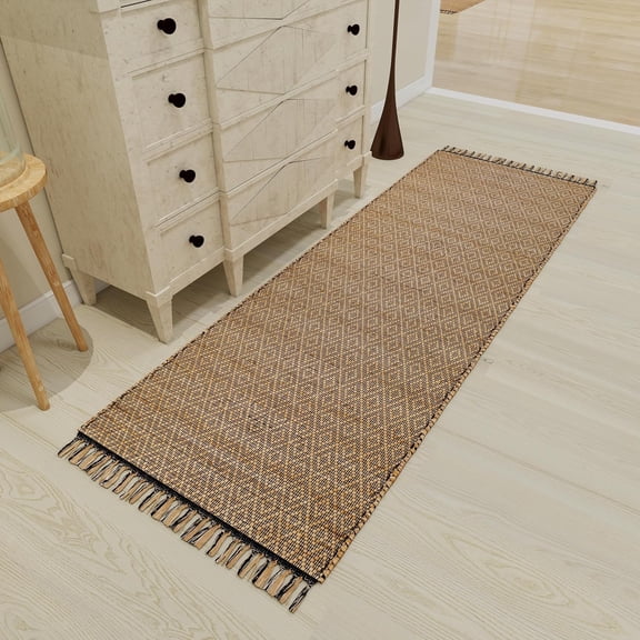 Eco Crave Jute Runner Rug 2.6x8 ft – Handwoven Boho 100% Natural Jute Checkered Runner, Indoor High-Traffic Hallway/Entryway Accent Rug, Non-Slip, Eco-Friendly for Kitchen, Living Room, Bedroom