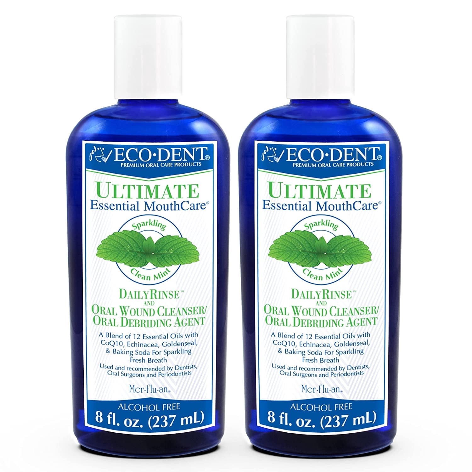 Eco-Dent Alcohol-Free Mouthwash, Mint -  Essential MouthCare, Oral Care Mouth Wash for Adults, Baking Soda Mouth Rinse with CoQ10/Herbs/Essential Oils, 8 Fl Oz (Pack of 2)