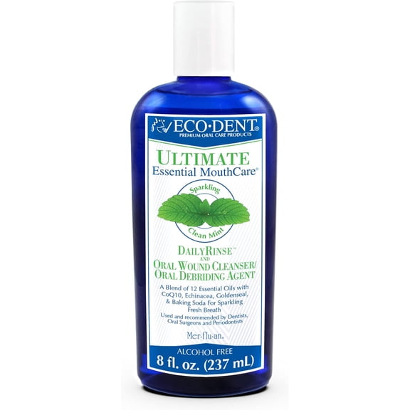 Eco-Dent Alcohol-Free Mouthwash, Mint - Ultimate Essential MouthCare, Oral Care Mouth Wash for Adults, Baking Soda Mouth Rinse with Essential Oils + DailyRinse Single-Use Pack, Mint