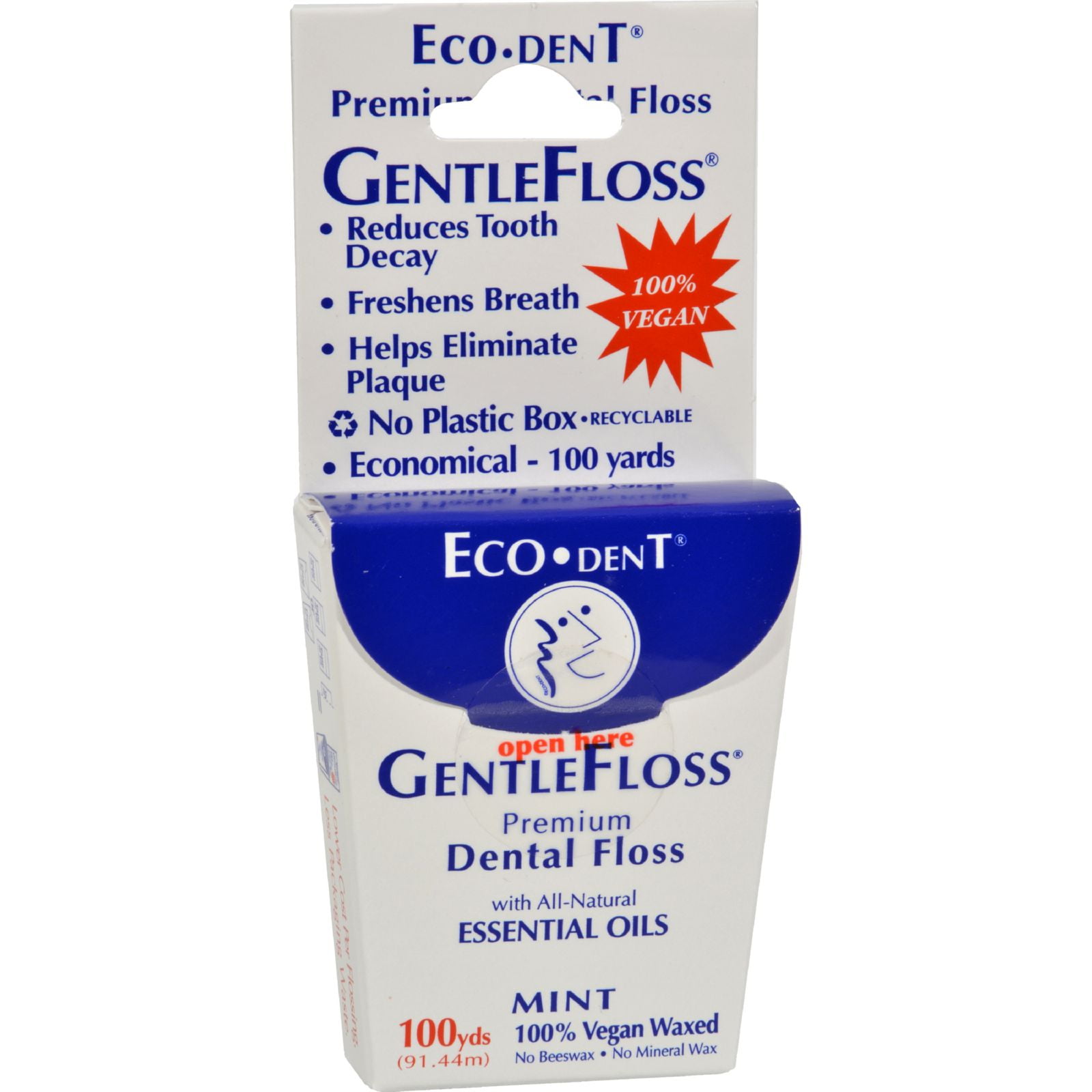 Eco-Dent Gentlefloss Premium Dental Floss Mint - 100 Yards - Case Of 6