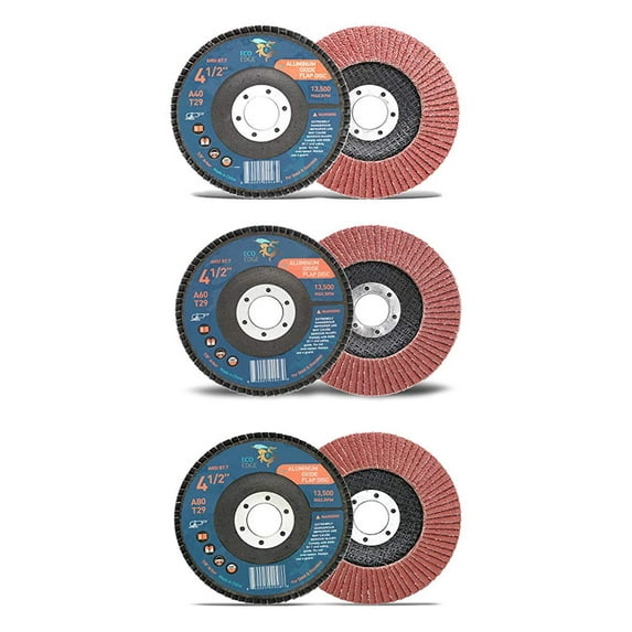 Eco Edge 4.5-Inch 3-Pack 40/60/80 Grits Assorted Aluminum Oxide Flap Discs (4-1/2" x 7/8" Arbor, Bevel Type 29) For Angle Grinder