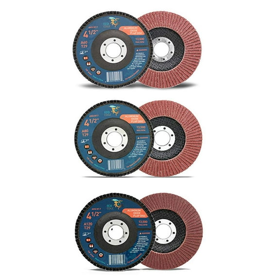 Eco Edge 4.5-Inch 3-Pack 60/80/120 Grits Assorted Aluminum Oxide Flap Discs (4-1/2" x 7/8" Arbor, Bevel Type 29) For Angle Grinder