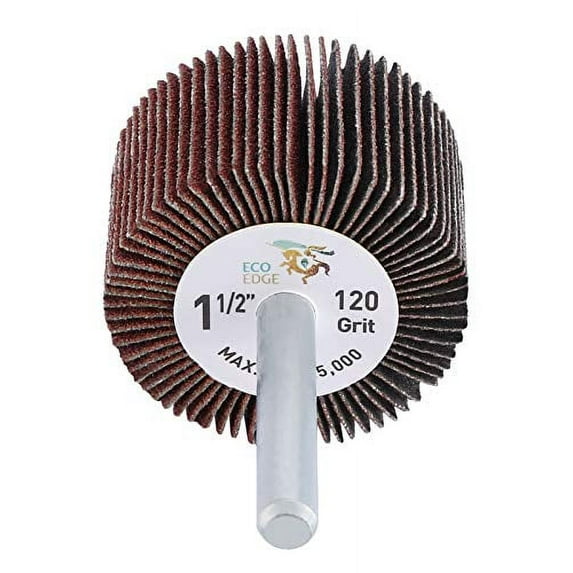 Eco Edge 5-Pack 1.5-Inch Aluminum Oxide Shank Mounted Abrasive Flap Wheels (1-1/2"x1"x1/4", 120 Grit) Fits All Power Drills