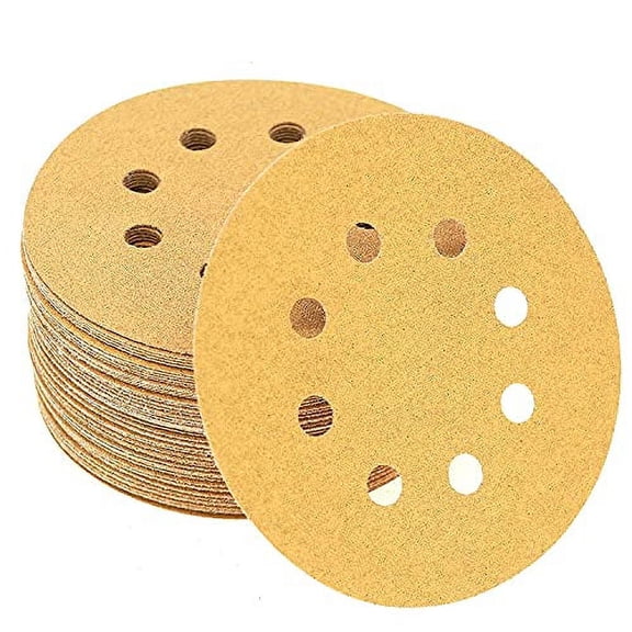 Eco Edge 52PC 5-Inch Hook And Loop Premium Sanding Discs: Alumimum Oxide Premium Grade 5" 8-Hole 150 Grit Gold Sandpaper Disc Fits Orbital Sander