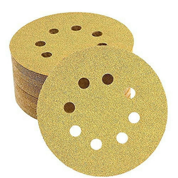 Eco Edge 52PC 5-Inch Hook And Loop Premium Sanding Discs: Alumimum Oxide Premium Grade 5" 8-Hole 60 Grit Gold Sandpaper Disc Fits Orbital Sander