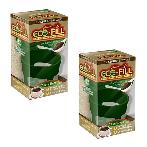 Eco-Fill - Perfect Pod Refillable Capsule Compatible K-cup Brew Coffee Filter - Green 2-Pack Plastic