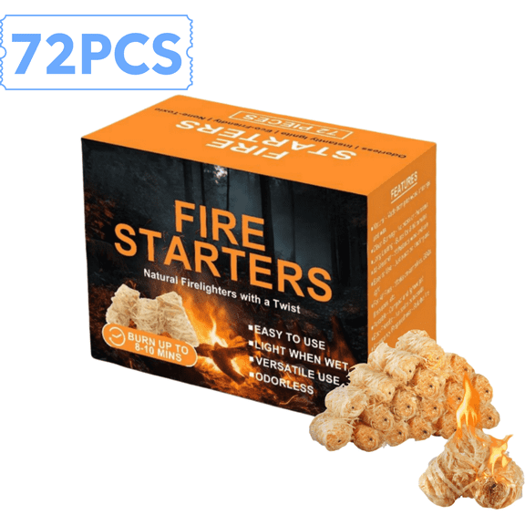 Eco Fire Natural Fire Starters 72 Pack - All-Weather, Odorless, Eco-Friendly Firelighters for Grills, Campfires, Fire Pits