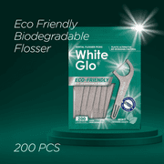 White Glo Eco-Friendly Dental Floss Picks 200-Count   Biodegradable Handle, Mint Flavored, Tear-Resistant Picks for Plaque & Debris Removal