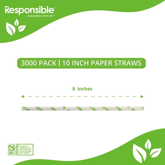 Eco-Friendly 10 inch Biodegradable White Paper Straw (FSC-certified)
