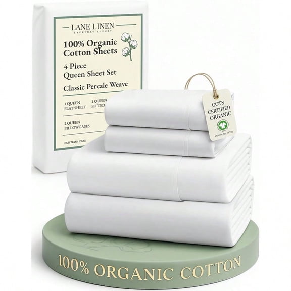 Eco Friendly 100 Organic Cotton Queen Sheet Set Soft Comfy Fully Elasticized 15 Deep Pocket Bed Sheets Low Pill Naturally Cooling hine Wash Sabanas Queen- White Bed Sheets