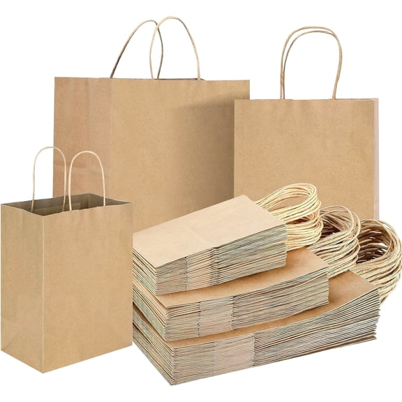 Eco-Friendly 150Pcs Recyclable Kraft Paper Bags with Handles for All Occasions