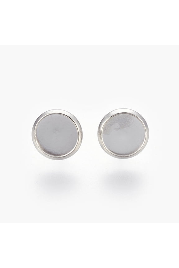 Eco-Friendly 316 Surgical Stainless Steel Stud Earring Settings Flat Round Stainless Steel color Tray: 8mm 10x2mm Pin: 0.7mm