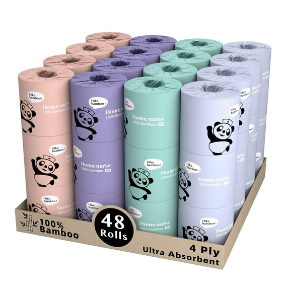 Eco-Friendly 4-Ply, Ultra Absorbent, Unbleached, Bamboo Toilet Paper Bulk 48 Rolls, Unbleached, Septic Safe