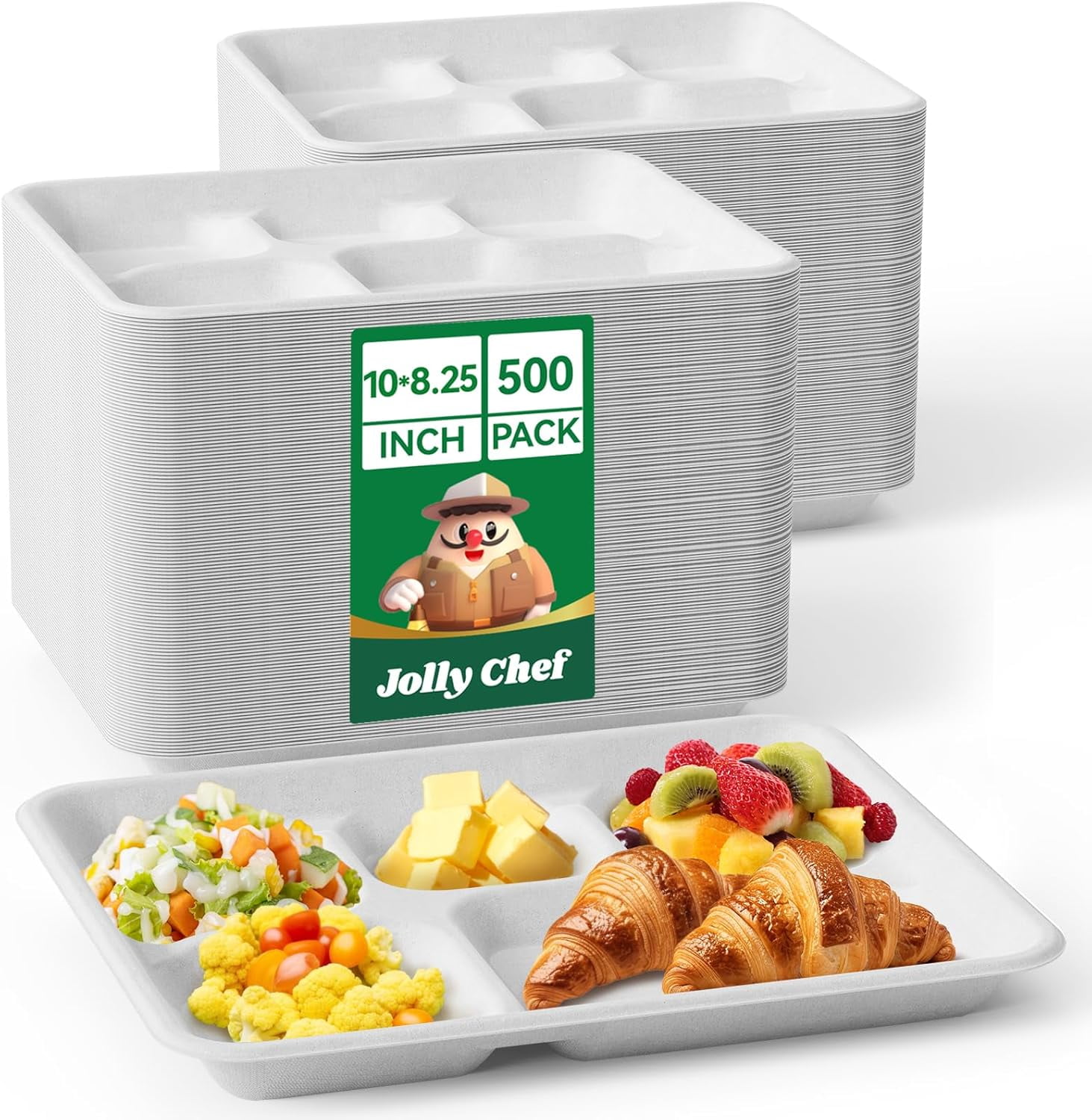 Eco-Friendly 5 Compartment Compostable Paper Plates 10 * 8 Inch [500 ...