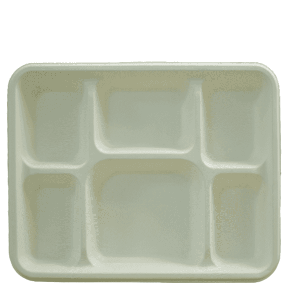 Eco-Friendly 6 Compartment Thali Biodegradable White Plates Made with Sugarcane Pulp and Fiber - 100 Pack