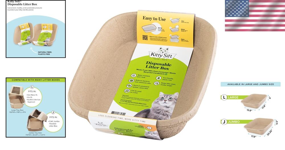 EcoFriendly 6Pack Disposable Cat Litter Box Large, 100 Recycled