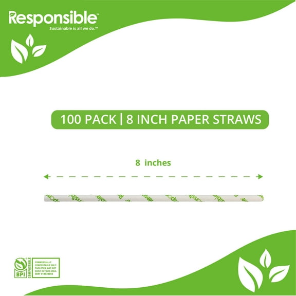 Eco-Friendly 8 inch White Biodegradable Paper Straw (FSC-certified)
