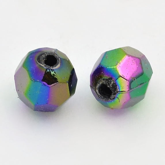 Eco-Friendly Acrylic Beads Faceted Round AB color Black 8mm Hole: 1.5mm about 2000pcs/500g DIY