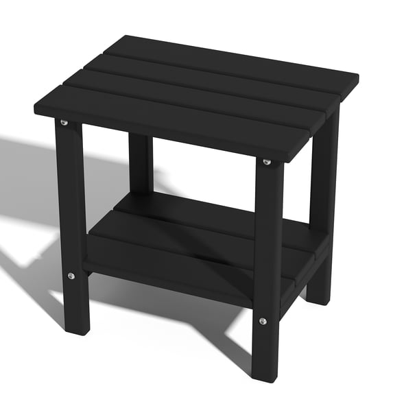 Eco-Friendly Adirondack Storage Table – Recycled HDPE 2-Tier Design with Drainage Slats for Backyard, Balcony – Lightweight & Corrosion Resistant -Black